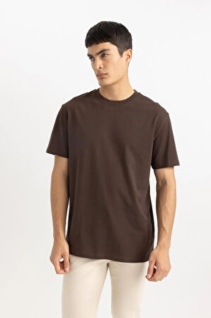 New Regular Fit Bisiklet Yaka Basic Düz %100 Pamuk Kısa Kollu Tişört