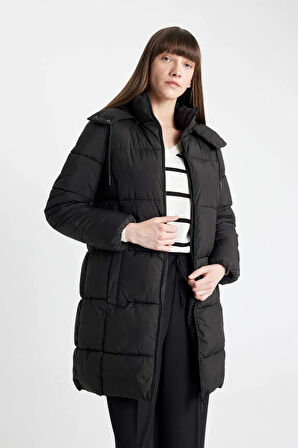 A1315 Su İtici Regular Kalıp Çıkarılabilir Kapüşonlu Puffer Şişme Uzun Mont Parka