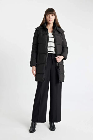 A1315 Su İtici Regular Kalıp Çıkarılabilir Kapüşonlu Puffer Şişme Uzun Mont Parka