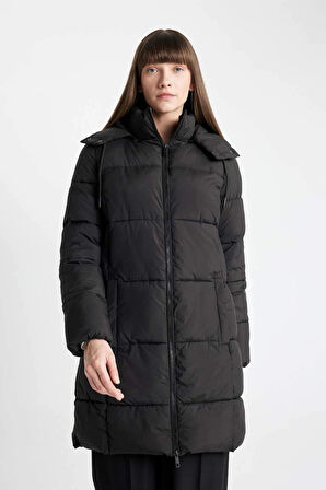 A1315 Su İtici Regular Kalıp Çıkarılabilir Kapüşonlu Puffer Şişme Uzun Mont Parka