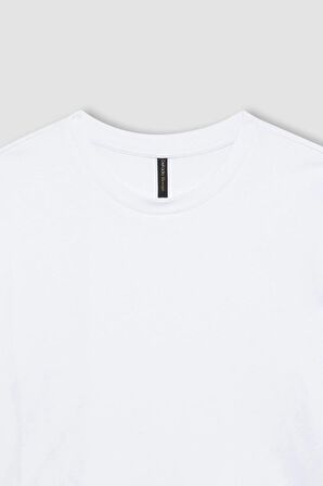 DeFacto Boxy Fit Bisiklet Yaka Penye Basic Kısa Kollu Tişört C7459AX24SMWT79