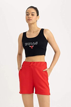 DeFactoFit NBA Chicago Bulls Cropped Fit Bisiklet Yaka Atlet B9961AX24SMBK81