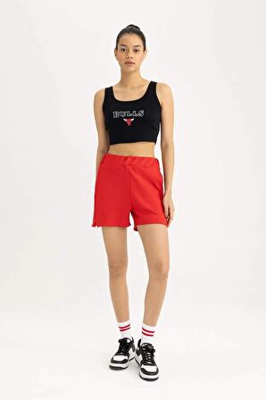 DeFactoFit NBA Chicago Bulls Cropped Fit Bisiklet Yaka Atlet B9961AX24SMBK81