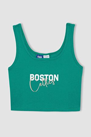 DeFactoFit NBA Boston Celtics Cropped Fit Bisiklet Yaka Ribana Atlet C4915AX24SMGN1050