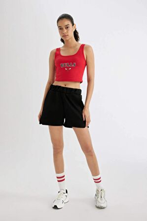 DeFactoFit NBA Chicago Bulls Cropped Fit Bisiklet Yaka Ribana Atlet B9960AX24SMRD303