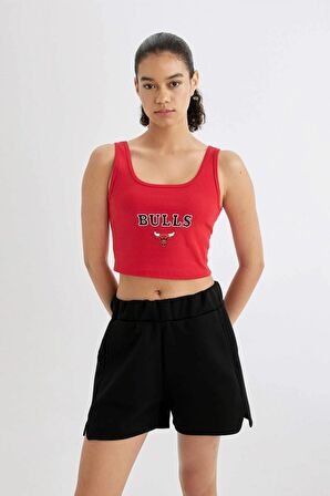 DeFactoFit NBA Chicago Bulls Cropped Fit Bisiklet Yaka Ribana Atlet B9960AX24SMRD303