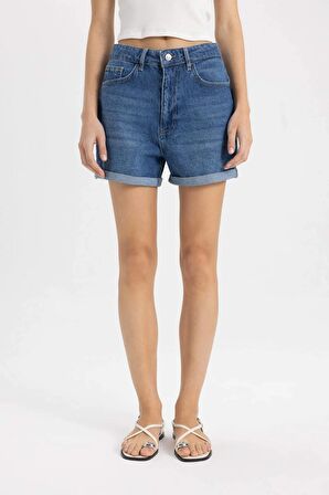 DeFacto Mom Fit Yüksek Bel Jean Şort C2380AX24SMNM39