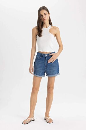 DeFacto Mom Fit Yüksek Bel Jean Şort C2380AX24SMNM39