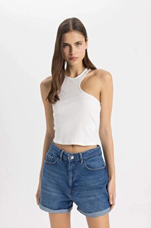 DeFacto Mom Fit Yüksek Bel Jean Şort C2380AX24SMNM39