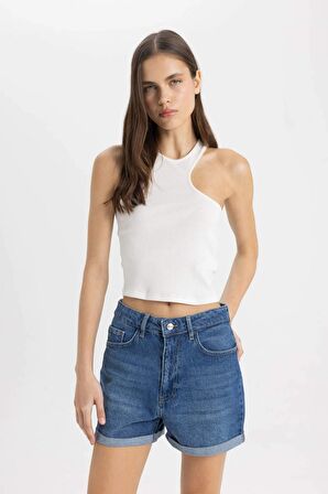 DeFacto Mom Fit Yüksek Bel Jean Şort C2380AX24SMNM39