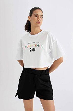 DeFactoFit NBA Wordmark Oversize Geniş Kalıp Bisiklet Yaka Kısa Kollu Tişört B9974AX24SMWT36