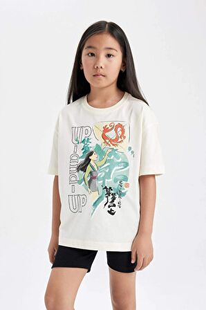 DeFacto Kız Çocuk Disney Mulan Oversize Geniş Kalıp Bisiklet Yaka Kısa Kollu Tişört C5947A824HSER99