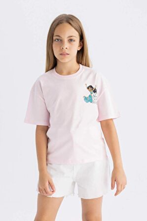 DeFacto Kız Çocuk Disney Prenses Relax Fit Bisiklet Yaka Kısa Kollu Tişört C5945A824HSPN343