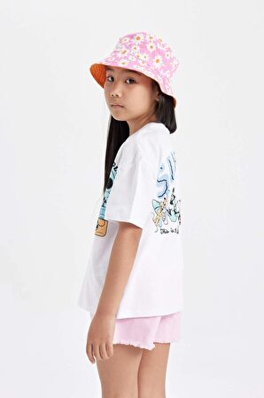 DeFacto Kız Çocuk Disney Mickey Mouse &Friends Relax Fit Bisiklet Yaka Kısa Kollu Tişört C5939A824SMWT36