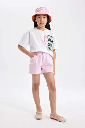 DeFacto Kız Çocuk Disney Mickey Mouse &Friends Relax Fit Bisiklet Yaka Kısa Kollu Tişört C5939A824SMWT36