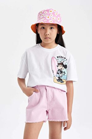 DeFacto Kız Çocuk Disney Mickey Mouse &Friends Relax Fit Bisiklet Yaka Kısa Kollu Tişört C5939A824SMWT36