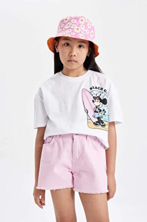 DeFacto Kız Çocuk Disney Mickey Mouse &Friends Relax Fit Bisiklet Yaka Kısa Kollu Tişört C5939A824SMWT36