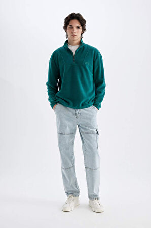 DeFacto Comfort Regular Fit Rahat Kalıp Dik Yaka Baskılı Polar Sweatshirt C7793AX24AUGN383