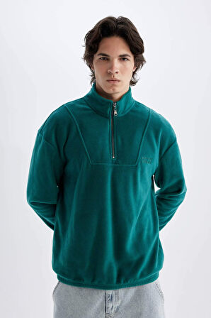 DeFacto Comfort Regular Fit Rahat Kalıp Dik Yaka Baskılı Polar Sweatshirt C7793AX24AUGN383