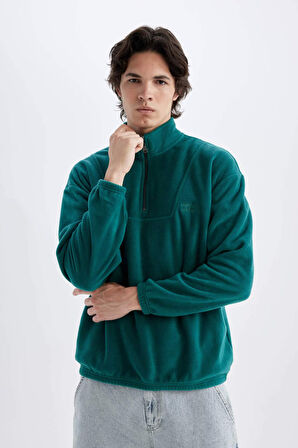 DeFacto Comfort Regular Fit Rahat Kalıp Dik Yaka Baskılı Polar Sweatshirt C7793AX24AUGN383