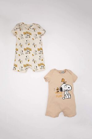 Erkek Bebek Yeni Doğan Snoopy Penye 2'li Kısa Kollu Tulum
