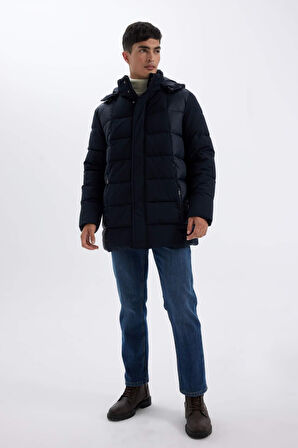 DeFacto Slim Fit Dar Kesim Kapüşonlu Yarım Astar Parka C5712AX24WNNV64