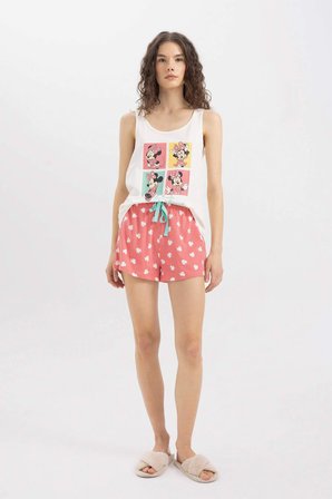 DeFacto Pijama Takım Disney Mickey & Minnie Atlet Beli Lastikli Şort-Fall in Love B8740AX24SMRD353