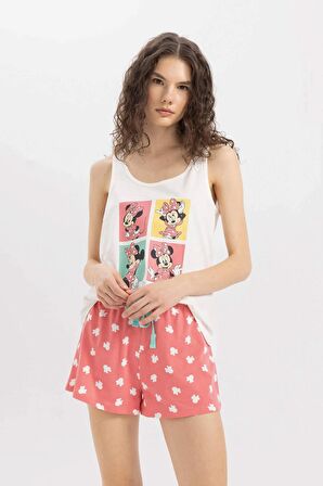 DeFacto Pijama Takım Disney Mickey & Minnie Atlet Beli Lastikli Şort-Fall in Love B8740AX24SMRD353