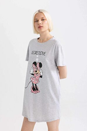 Fall in Love Disney Mickey & Minnie Bisiklet Yaka Kısa Kollu Gecelik
