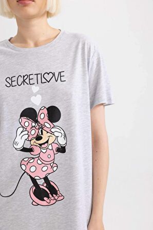 Fall in Love Disney Mickey & Minnie Bisiklet Yaka Kısa Kollu Gecelik