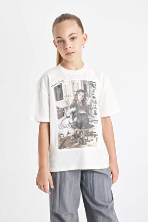 DeFacto Kız Çocuk Harry Potter Oversize Fit Bisiklet Yaka Kısa Kollu Tişört C5949A824HSER99