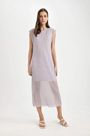 DeFacto Bodycon Yuvarlak Yaka Yarasa Kollu Maxi Elbise C8293AX24SMPR242