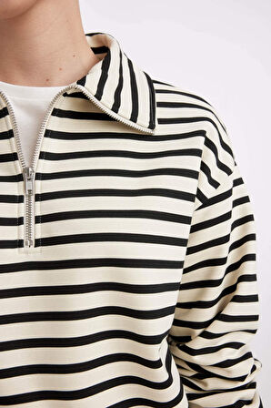DeFacto Regular Fit Yarım Fermuarlı Kalın Kumaş Sweatshirt A8354AX24WNBG734