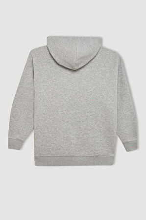 DeFacto Oversize Geniş Kalıp Kapüşonlu Cepli Basic Düz Fermuarlı Sweatshirt V4233AZ24WNGR256