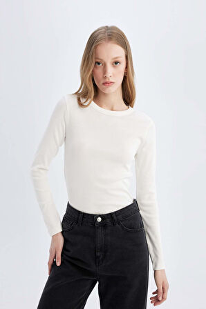 DeFacto Slim Fit Bisiklet Yaka Fitilli Kaşkorse Basic Uzun Kollu Tişört C7516AX24AUER105