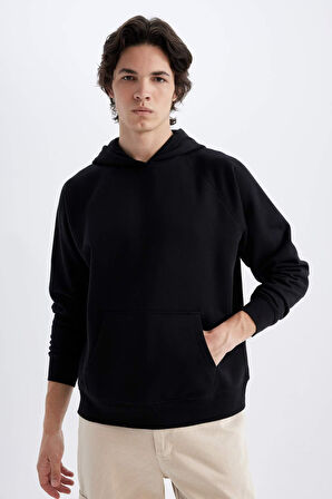 DeFacto Oversize Fit Kapüşonlu Kalın Kumaş Basic Sweatshirt C7805AX24WNBK81