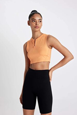 DeFactoFit Crop Bisiklet Yaka Ağır Kumaş Sporcu Atlet C7908AX24SMOG71