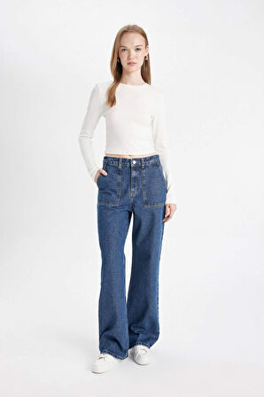 DeFacto Wide Leg Kargo Yüksek Bel Uzun Jean Pantolon C7326AX24AUNM34