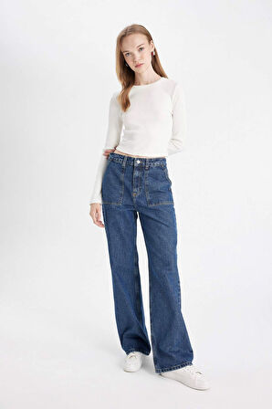 DeFacto Wide Leg Kargo Yüksek Bel Uzun Jean Pantolon C7326AX24AUNM34