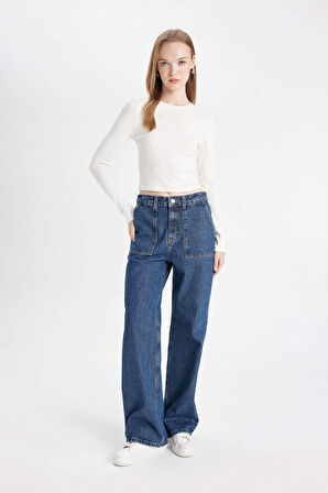 DeFacto Wide Leg Kargo Yüksek Bel Uzun Jean Pantolon C7326AX24AUNM34