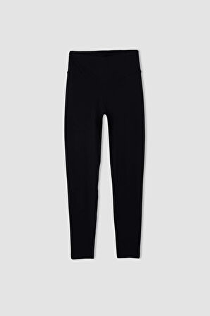DeFactoFit Yüksek Bel Beli Saran Esnek Basic Düz Sporcu Tayt B4147AX24AUBK81