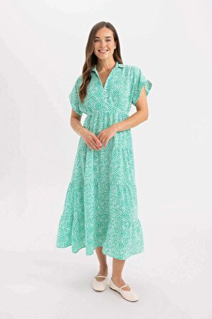 DeFacto Gömlek Yaka Desenli Viskon Kısa Kollu Maxi Elbise C8713AX24SMGN311