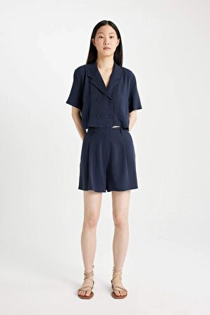 DeFacto Cropped Fit Polo Yaka Keten Karışımlı Kısa Kollu Gömlek C8574AX24SMNV146