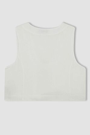 DeFacto Fitted V Yaka Keten Karışımlı Beyaz Bağcıklı Yelek C8559AX24SMWT16