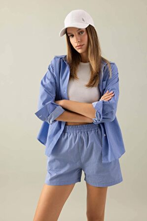 DeFacto Oversize Geniş Kalıp Çizgili Poplin Uzun Kollu Gömlek C8751AX24SMBE419