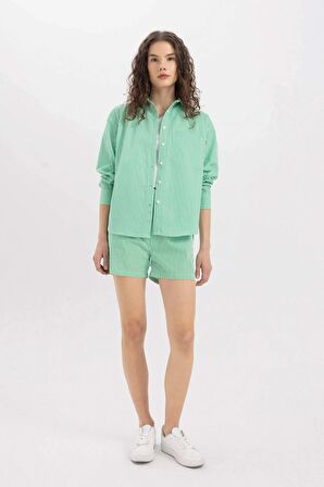 DeFacto Oversize Geniş Kalıp Çizgili Poplin Uzun Kollu Gömlek C8751AX24SMGN268