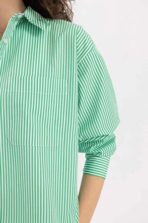 DeFacto Oversize Geniş Kalıp Çizgili Poplin Uzun Kollu Gömlek C8751AX24SMGN268