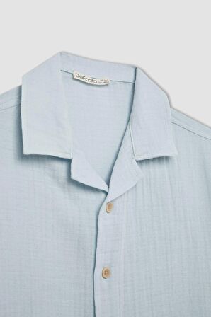 DeFacto Erkek Çocuk Oversize Fit Polo Yaka Müslin Kısa Kollu Gömlek W3239A624HSBE61