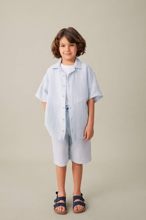 DeFacto Oversize Geniş Kalıp Polo Yaka Müslin Kısa Kollu Gömlek Erkek Çocuk W3239A624HSBE61