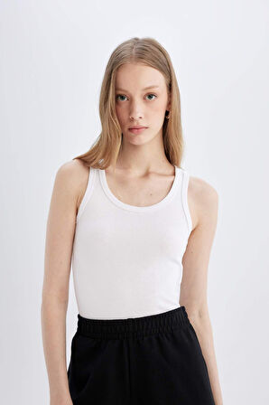 Slim Fit Dar Kesim U Yaka Basic Düz Ribana Atlet